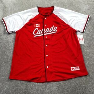 Team Canada Baseball Jersey Mens XL Red White Button Up BTML980S Embroidered